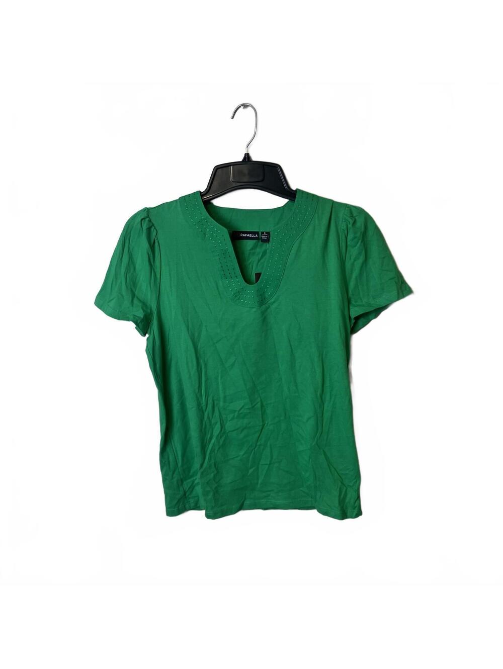 Rafaella Women's Y2K Preppy Casual Chic Green Short Sleeve V-Neck Top XS-New